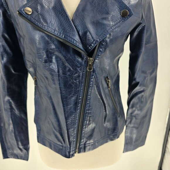 J. Society Womens Navy Faux Leather Moto Jacket Size S - Picture 9 of 16